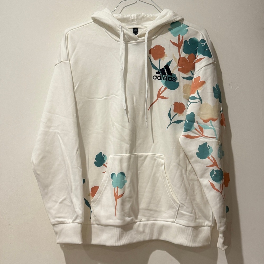 Adidas Cream Hoodie with Floral Accents Never Worn